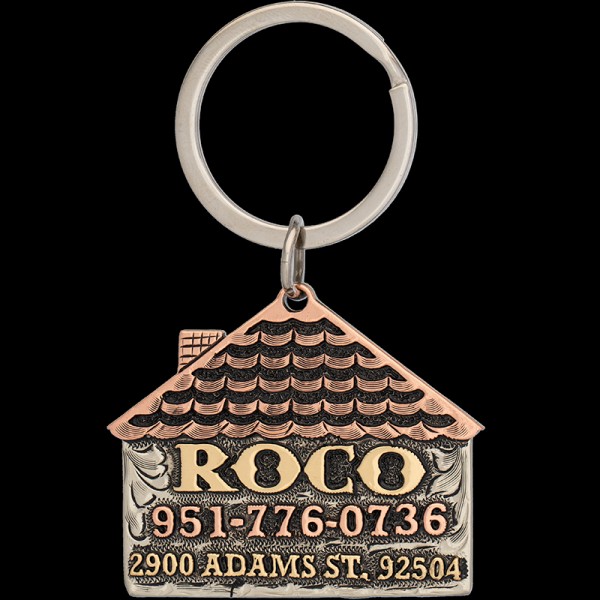 ROCO, German Silver Base 2" x 1.5" with a Copper roof, Jewelers Bronze and Copper Letters.